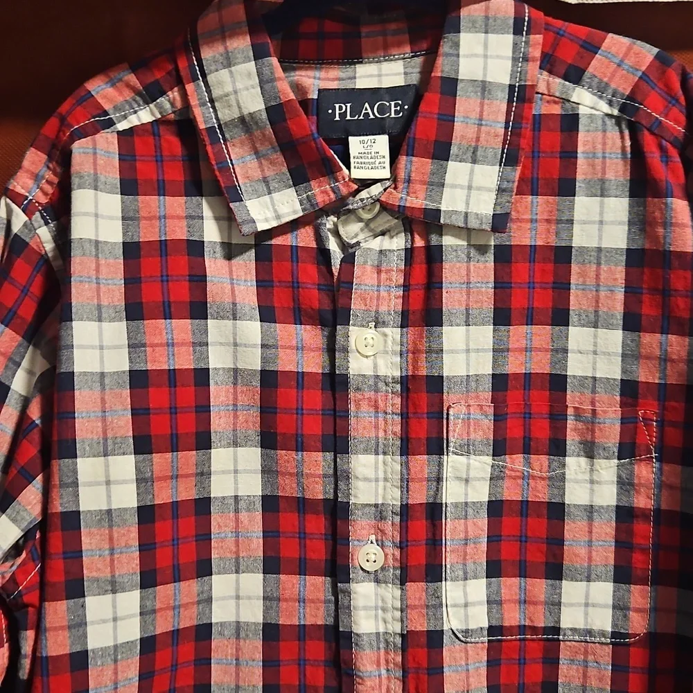 The Children's Place Long Sleeve Plaid Button-Up - Youth Large